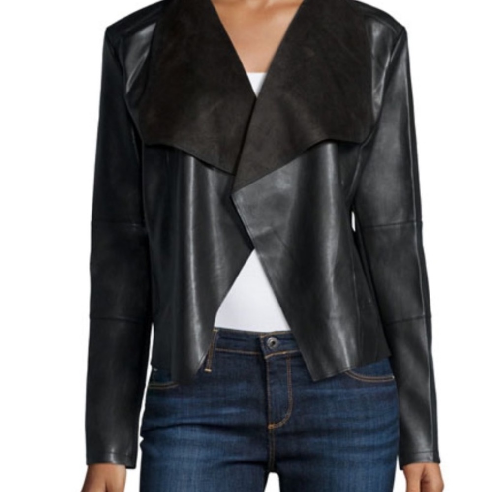 BAGATELLE DRAPED FAUX LEATHER JACKET